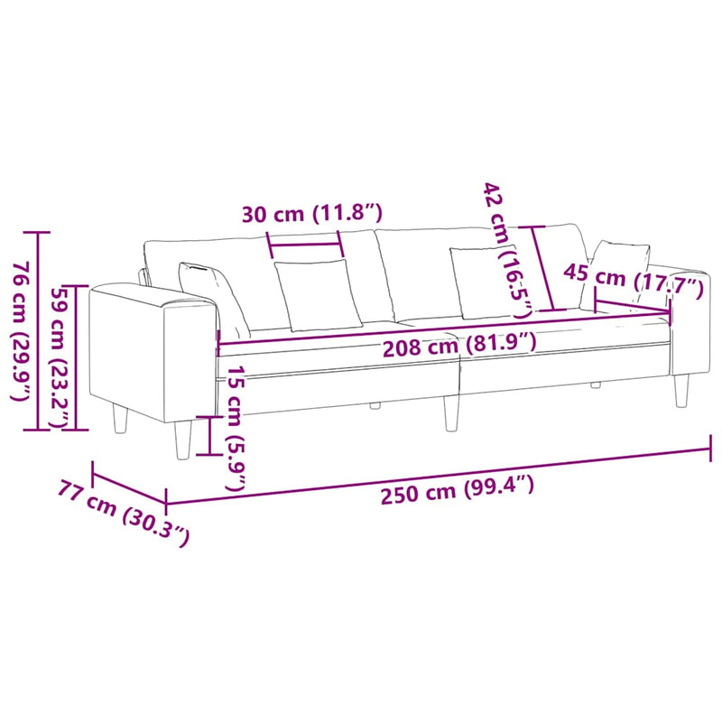 Szövet kanapé párnával Bordó 208 cm szövet