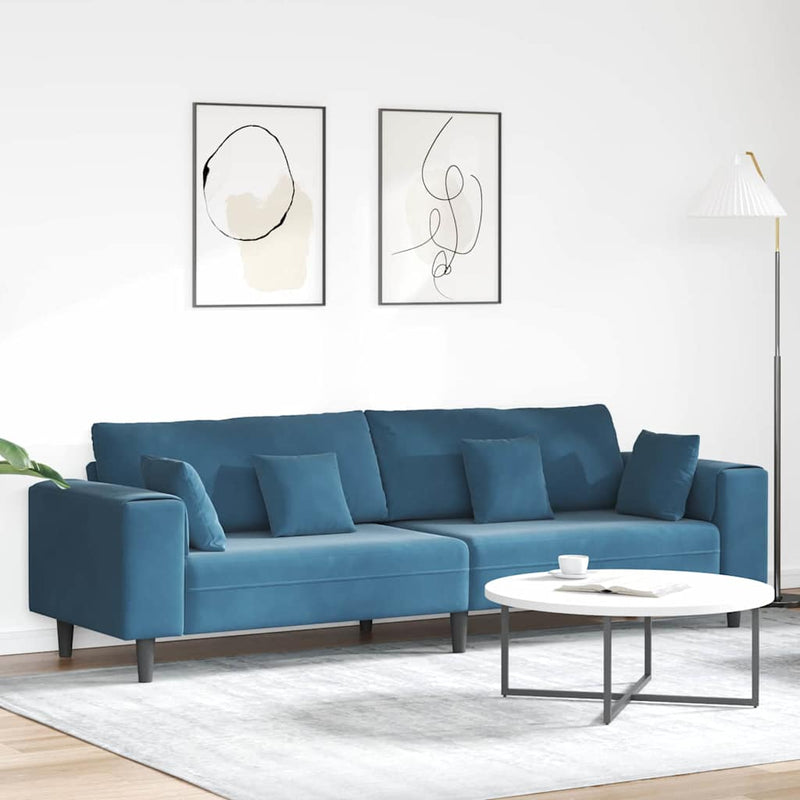 vidaXL Bársony Kanapé párnával Kék 208 cm Bársony
