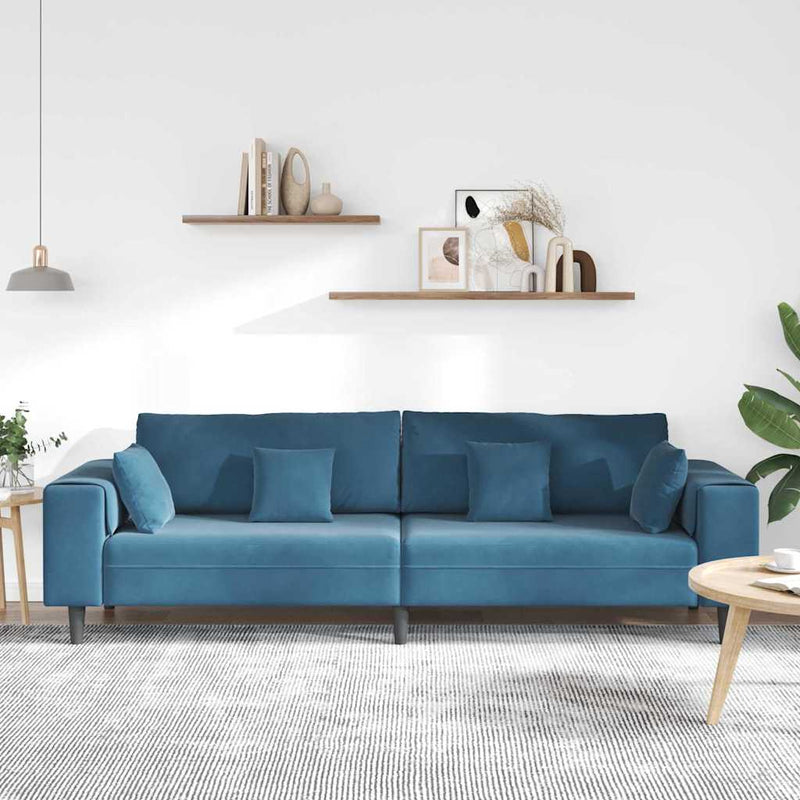 vidaXL Bársony Kanapé párnával Kék 208 cm Bársony