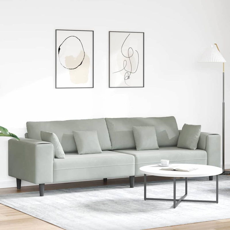 vidaXL Bársony Kanapé párnával Világosszürke 208 cm Bársony