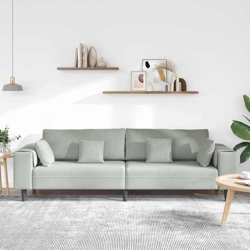 vidaXL Bársony Kanapé párnával Világosszürke 208 cm Bársony