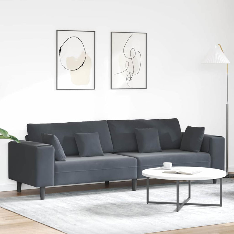 vidaXL Bársony Kanapé párnával Sötétszürke 208 cm Bársony