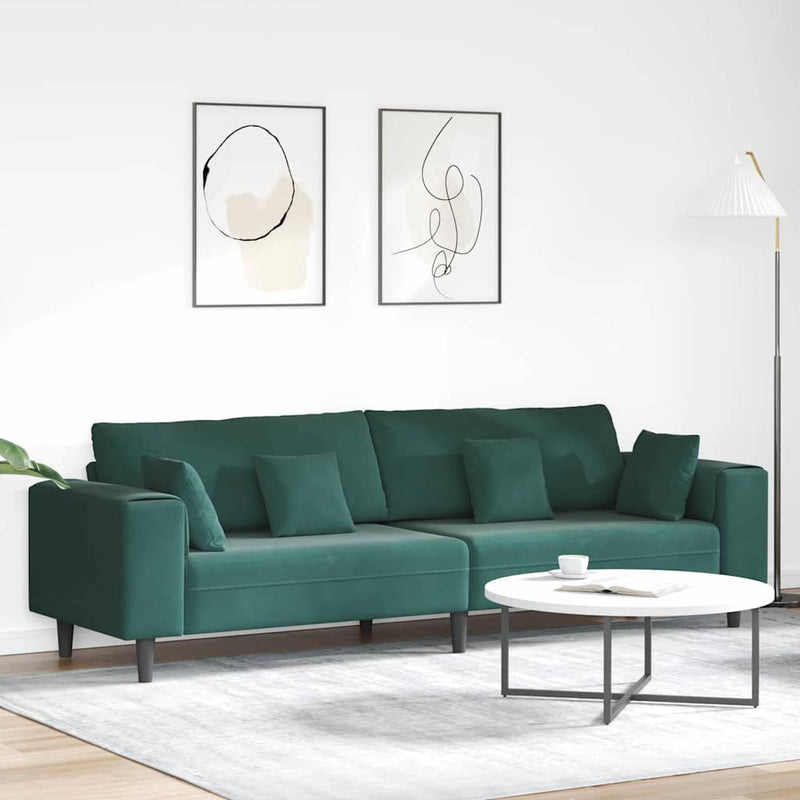 vidaXL Bársony Kanapé párnával Sötétzöld 208 cm Bársony