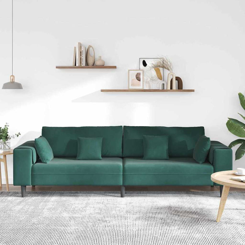 vidaXL Bársony Kanapé párnával Sötétzöld 208 cm Bársony