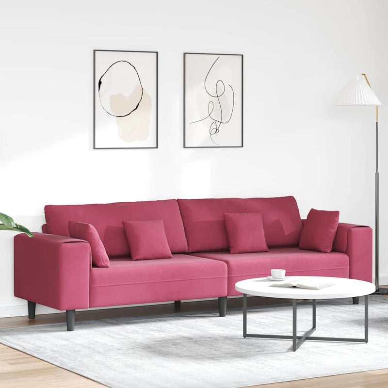 vidaXL Bársony Kanapé párnával Bordó 208 cm Bársony