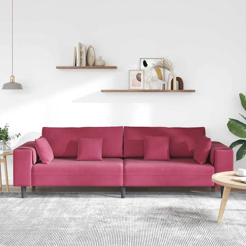vidaXL Bársony Kanapé párnával Bordó 208 cm Bársony