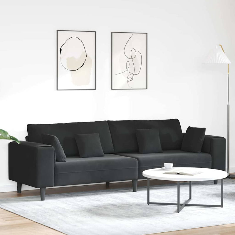 vidaXL Bársony Kanapé párnával Fekete 208 cm Bársony