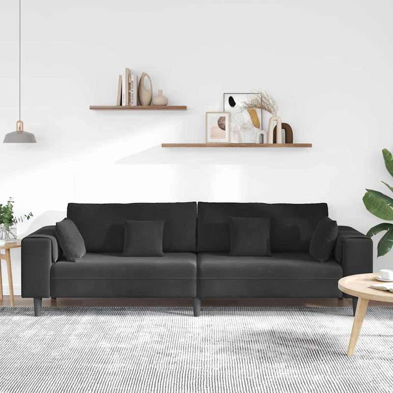 vidaXL Bársony Kanapé párnával Fekete 208 cm Bársony