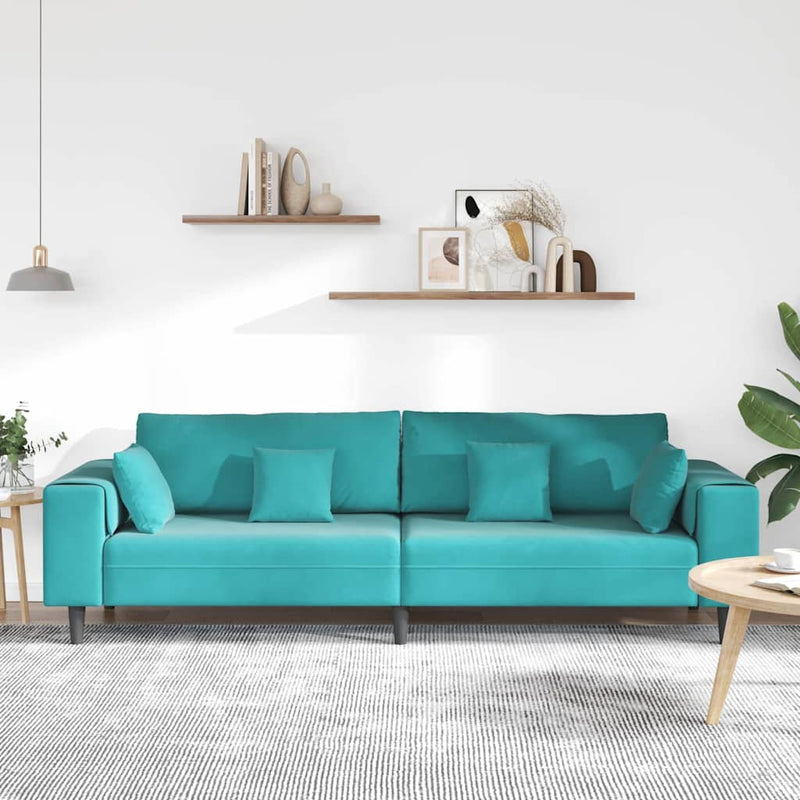 vidaXL Bársony Kanapé párnával Türkiz 208 cm Bársony