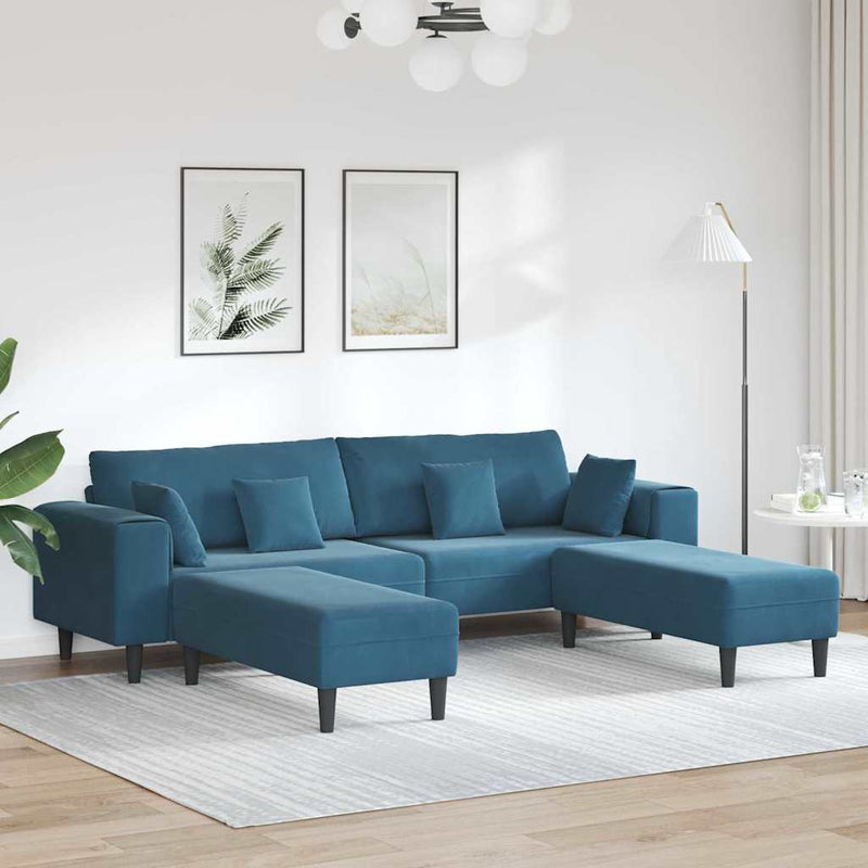 vidaXL Bársony Kanapé párnával 3 pcs Kék 208 cm Bársony
