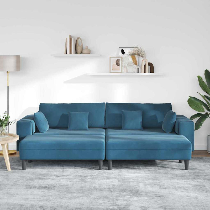 vidaXL Bársony Kanapé párnával 3 pcs Kék 208 cm Bársony