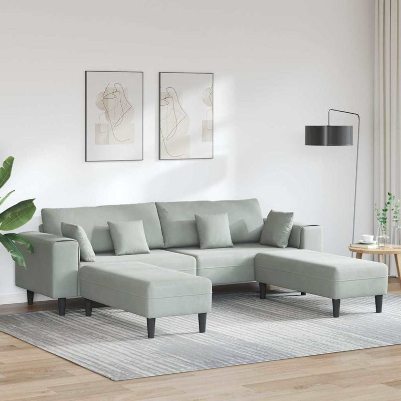 vidaXL Bársony Kanapé párnával 3 pcs Világosszürke 208 cm Bársony
