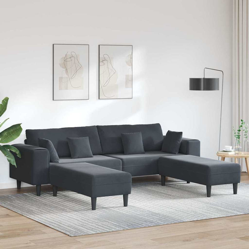 vidaXL Bársony Kanapé párnával 3 pcs Sötétszürke 208 cm Bársony
