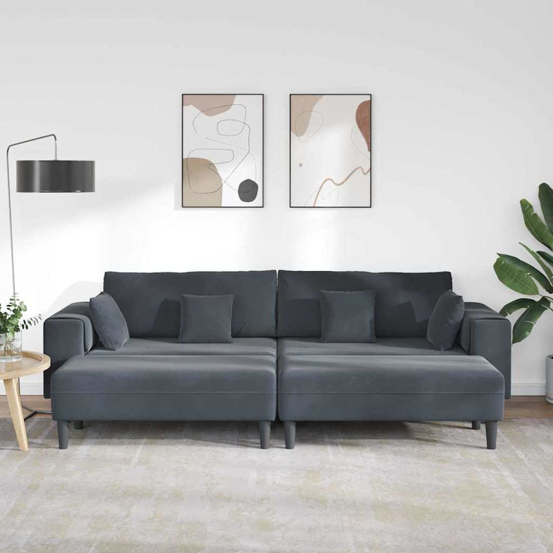 vidaXL Bársony Kanapé párnával 3 pcs Sötétszürke 208 cm Bársony