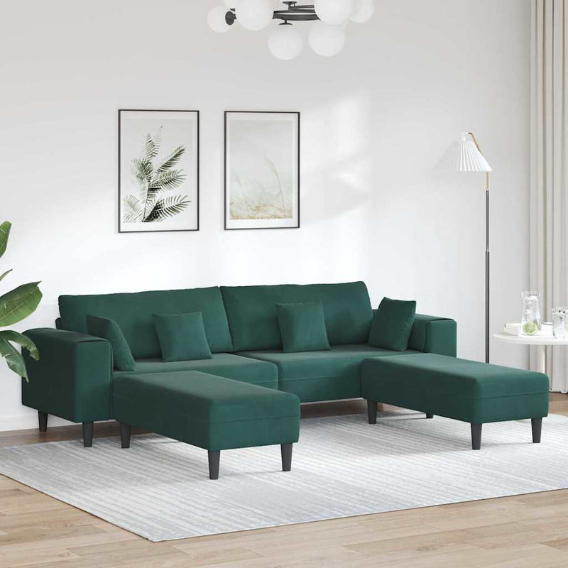 vidaXL Bársony Kanapé párnával 3 pcs Sötétzöld 208 cm Bársony