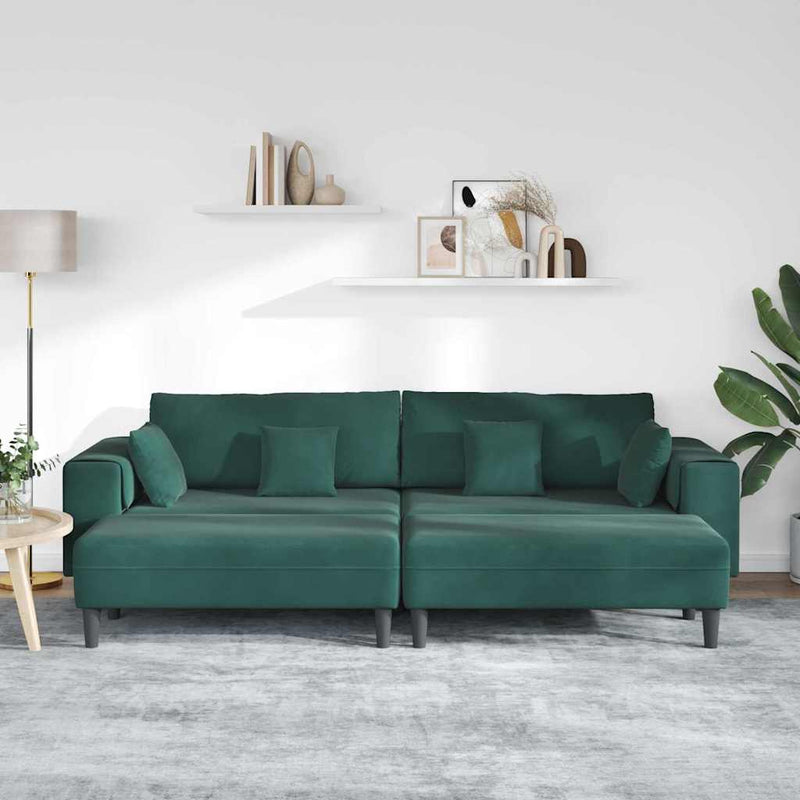 vidaXL Bársony Kanapé párnával 3 pcs Sötétzöld 208 cm Bársony