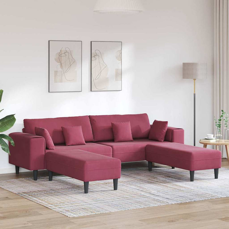 vidaXL Bársony Kanapé párnával 3 pcs Bordó 208 cm Bársony
