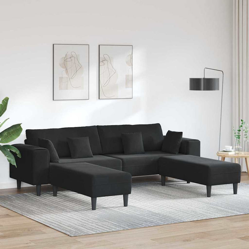 vidaXL Bársony Kanapé párnával 3 pcs Fekete 208 cm Bársony