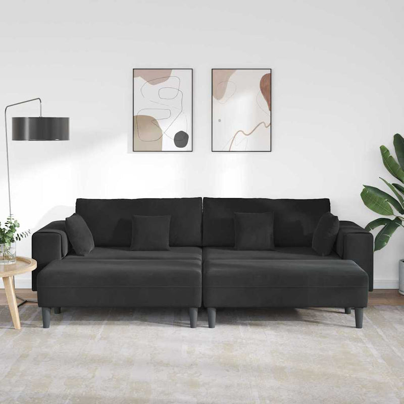 vidaXL Bársony Kanapé párnával 3 pcs Fekete 208 cm Bársony