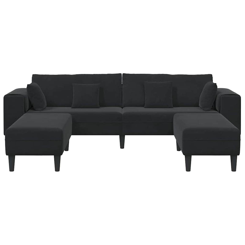 vidaXL Bársony Kanapé párnával 3 pcs Fekete 208 cm Bársony