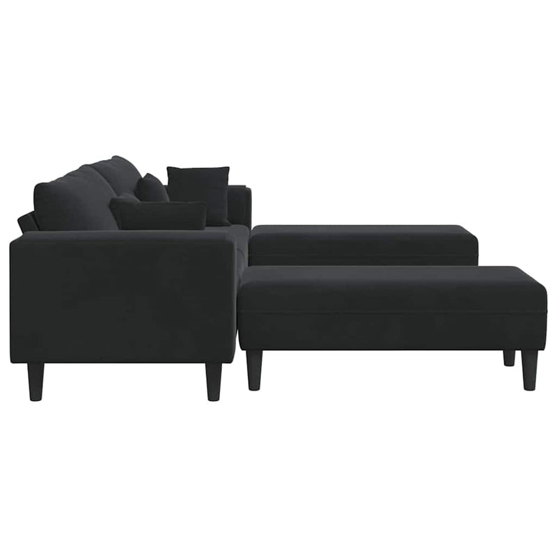 vidaXL Bársony Kanapé párnával 3 pcs Fekete 208 cm Bársony