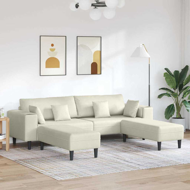 vidaXL Bársony Kanapé párnával 3 pcs Krém 208 cm Bársony