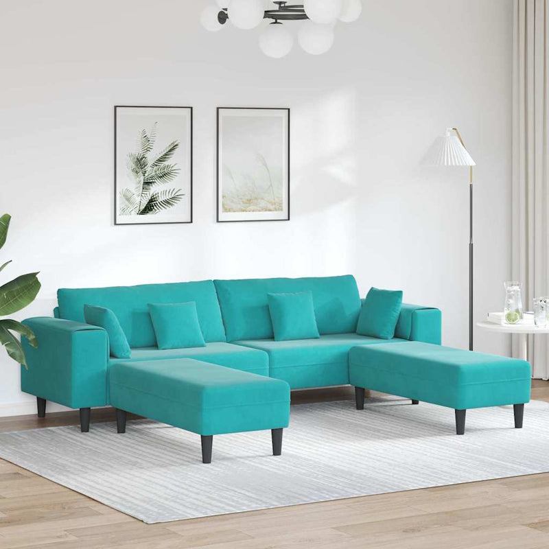 vidaXL Bársony Kanapé párnával 3 pcs Türkiz 208 cm Bársony