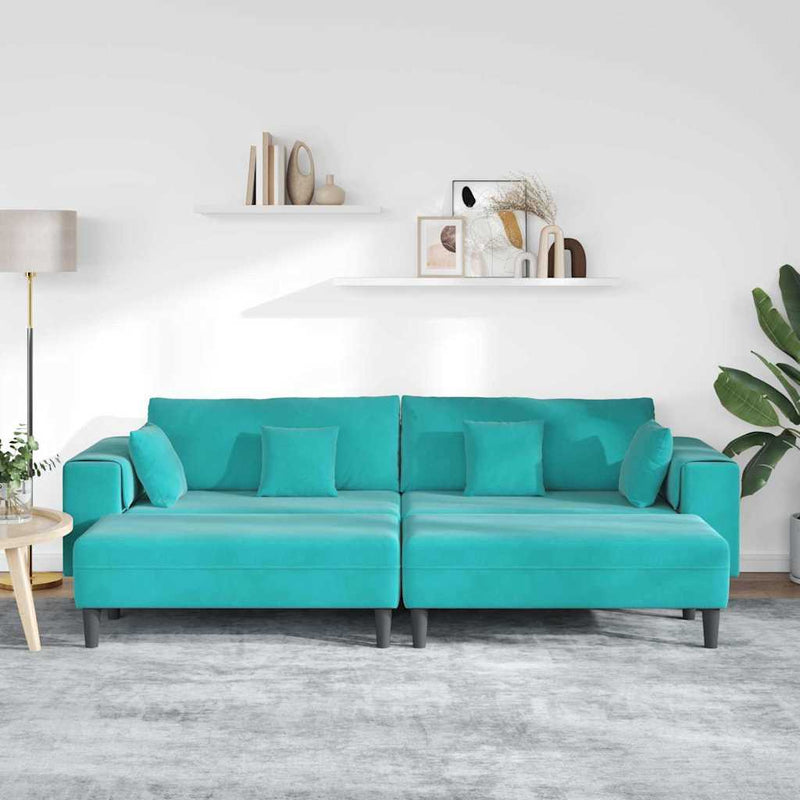 vidaXL Bársony Kanapé párnával 3 pcs Türkiz 208 cm Bársony