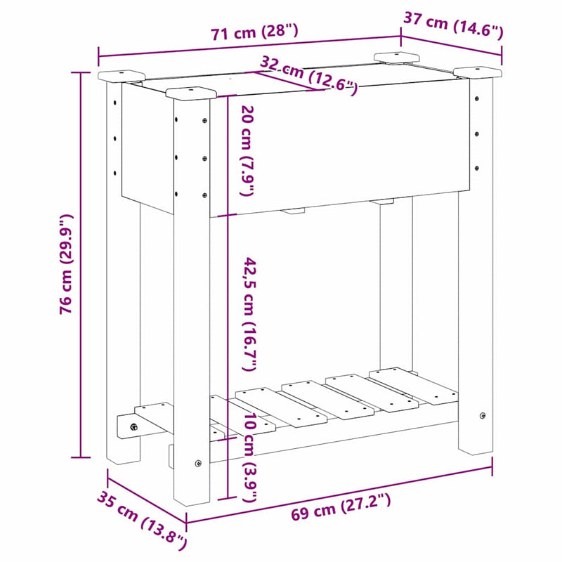vidaXL Kerti cserép polcokkal Bézs 71 x 37 x 76.5 cm Tömör fenyőfa