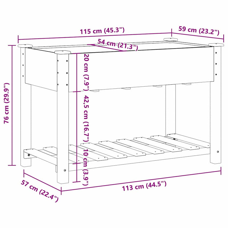 vidaXL Kerti cserép polcokkal Bézs 115 x 59 x 76.5 cm Tömör fenyőfa