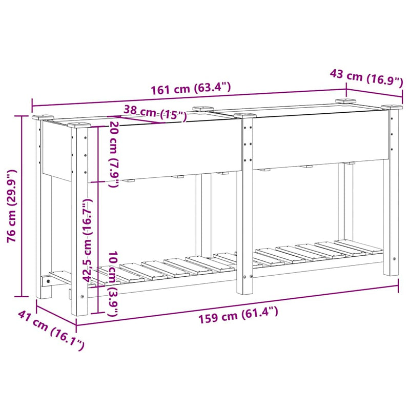 vidaXL Kerti cserép polcokkal Bézs 161 x 43 x 76.5 cm Tömör fenyőfa