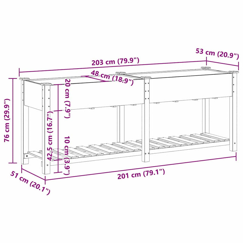 vidaXL Kerti cserép polcokkal Bézs 203 x 53 x 76.5 cm Tömör fenyőfa