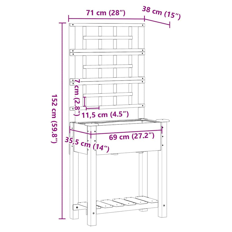vidaXL Kerti cserép polcokkal Bézs 71 x 38 x 152 cm Tömör fenyőfa