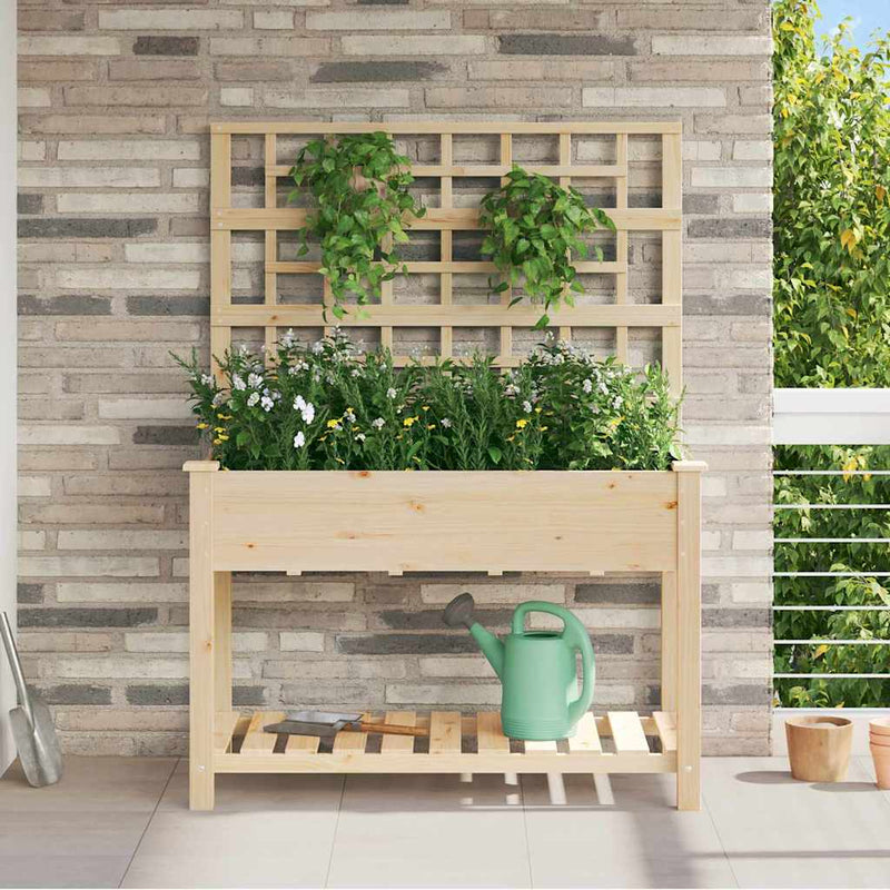 vidaXL Kerti cserép polcokkal Bézs 115 x 60.5 x 153 cm Tömör fenyőfa