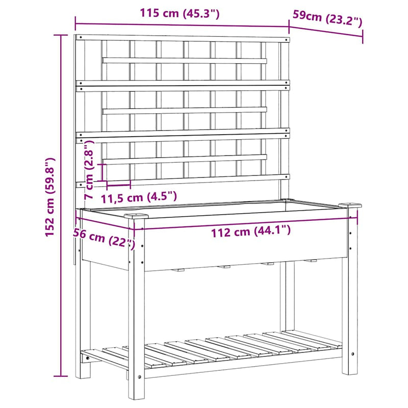 vidaXL Kerti cserép polcokkal Bézs 115 x 60.5 x 153 cm Tömör fenyőfa