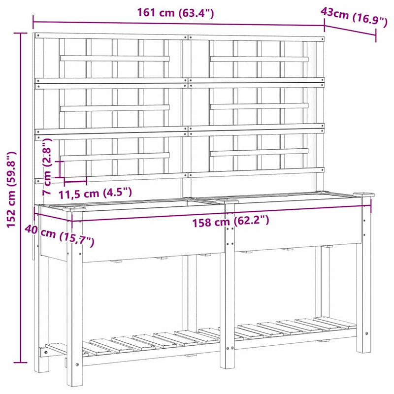 vidaXL Kerti cserép polcokkal Bézs 161 x 46 x 152.5 cm Tömör fenyőfa