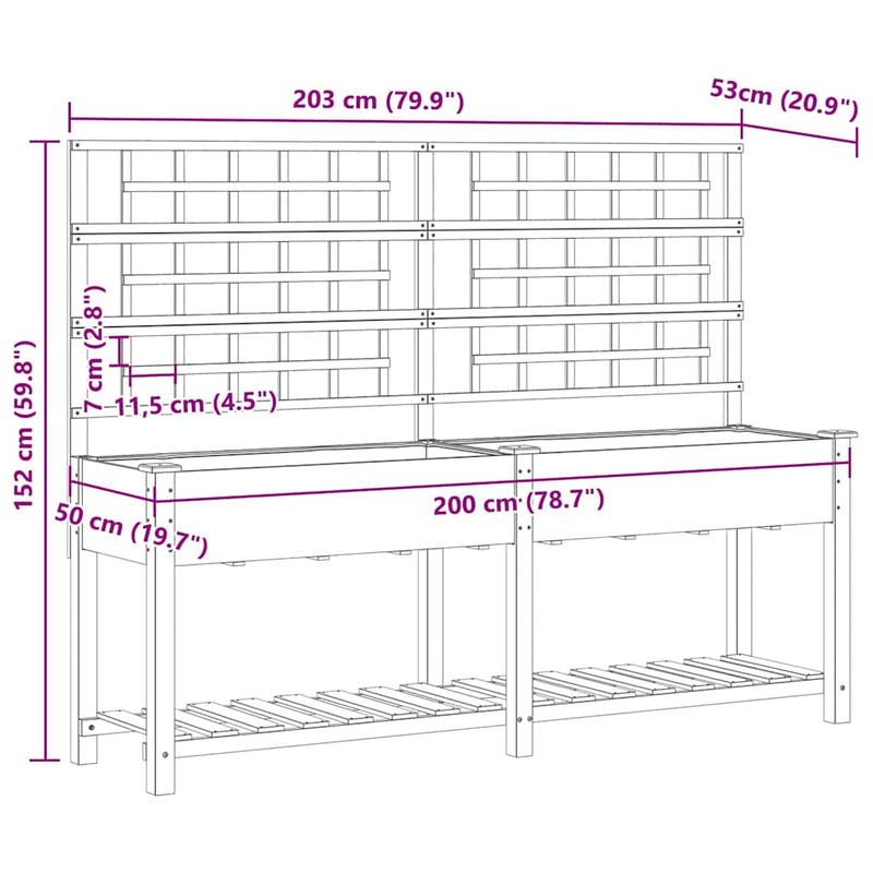 vidaXL Kerti cserép polcokkal Bézs 203.5 x 54 x 152.5 cm Tömör fenyőfa