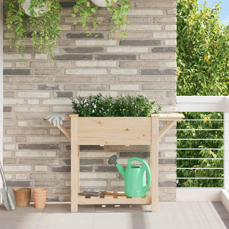 vidaXL Kerti cserép polcokkal Bézs 111 x 37 x 76.5 cm Tömör fenyőfa