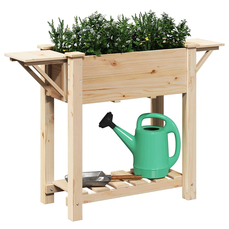 vidaXL Kerti cserép polcokkal Bézs 111 x 37 x 76.5 cm Tömör fenyőfa