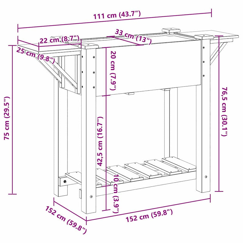 vidaXL Kerti cserép polcokkal Bézs 111 x 37 x 76.5 cm Tömör fenyőfa