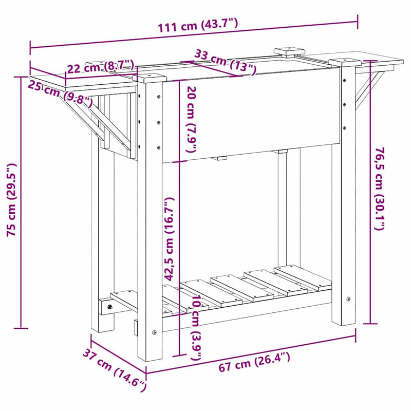 vidaXL Kerti cserép polcokkal Bézs 111 x 37 x 76.5 cm Tömör fenyőfa