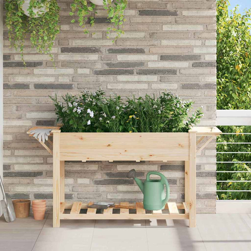 vidaXL Kerti cserép polcokkal Bézs 155 x 59 x 76.5 cm Tömör fenyőfa