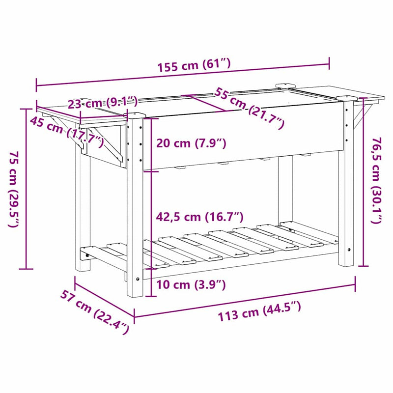vidaXL Kerti cserép polcokkal Bézs 155 x 59 x 76.5 cm Tömör fenyőfa