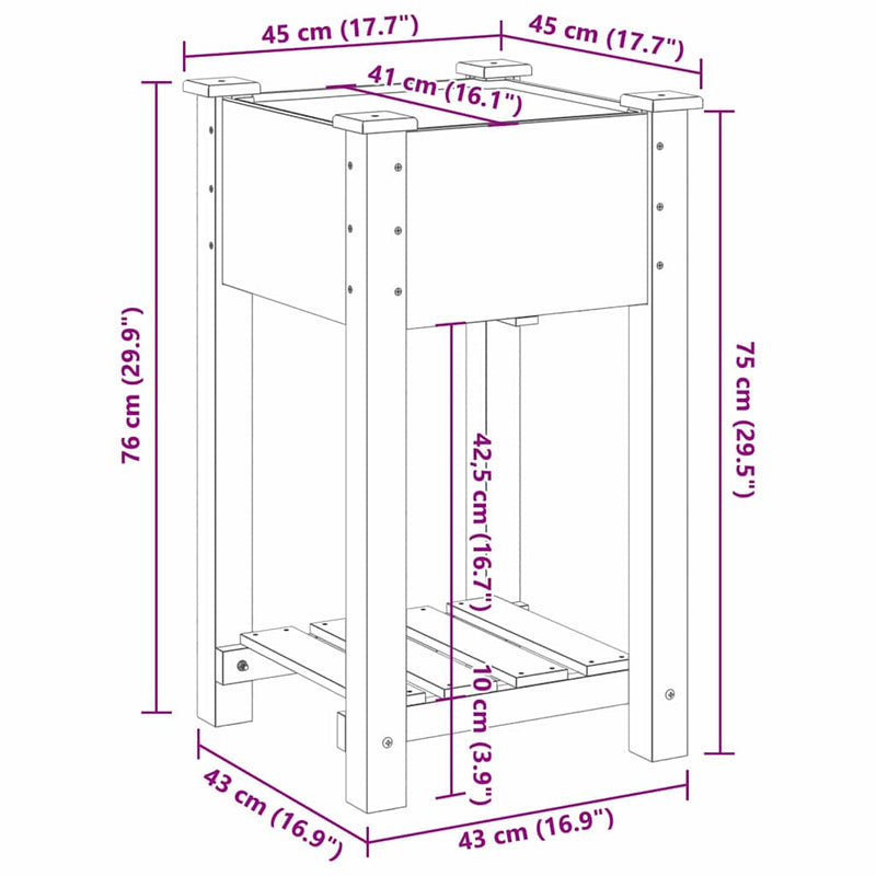 vidaXL Kerti cserép polcokkal Bézs 45 x 45 x 76.5 cm Tömör fenyőfa