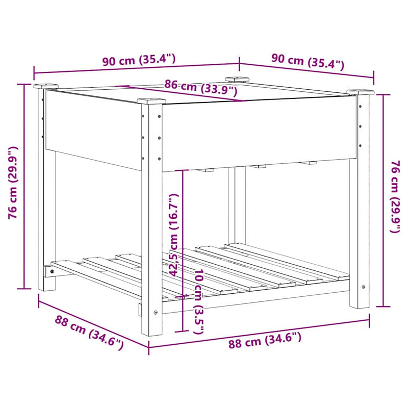 vidaXL Kerti cserép polcokkal Bézs 90 x 90 x 76.5 cm Tömör fenyőfa