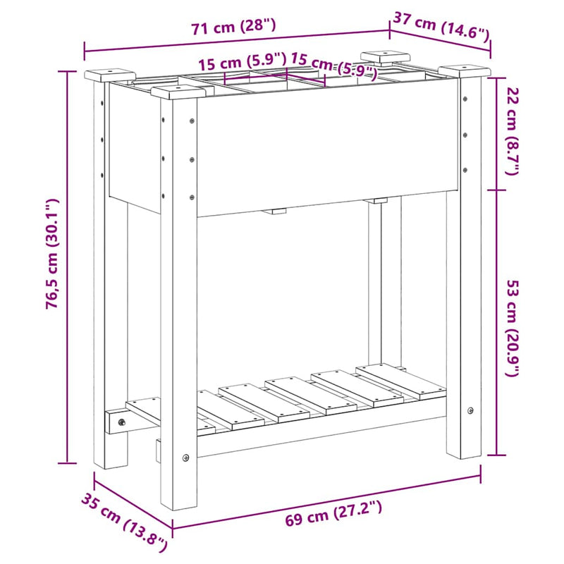 vidaXL Kerti cserép polcokkal Bézs 71 x 37 x 76.5 cm Tömör fenyőfa
