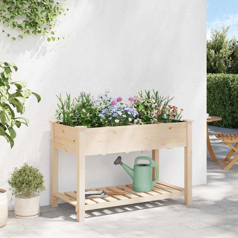 vidaXL Kerti cserép polcokkal Bézs 115 x 59 x 76.5 cm Tömör fenyőfa