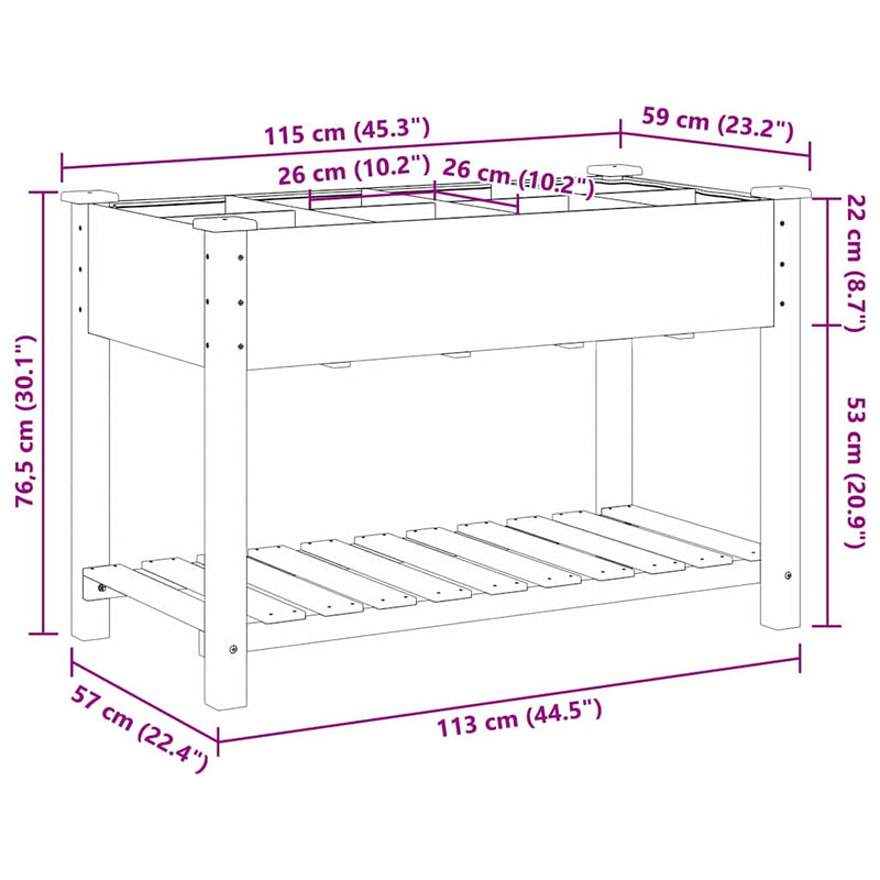 vidaXL Kerti cserép polcokkal Bézs 115 x 59 x 76.5 cm Tömör fenyőfa