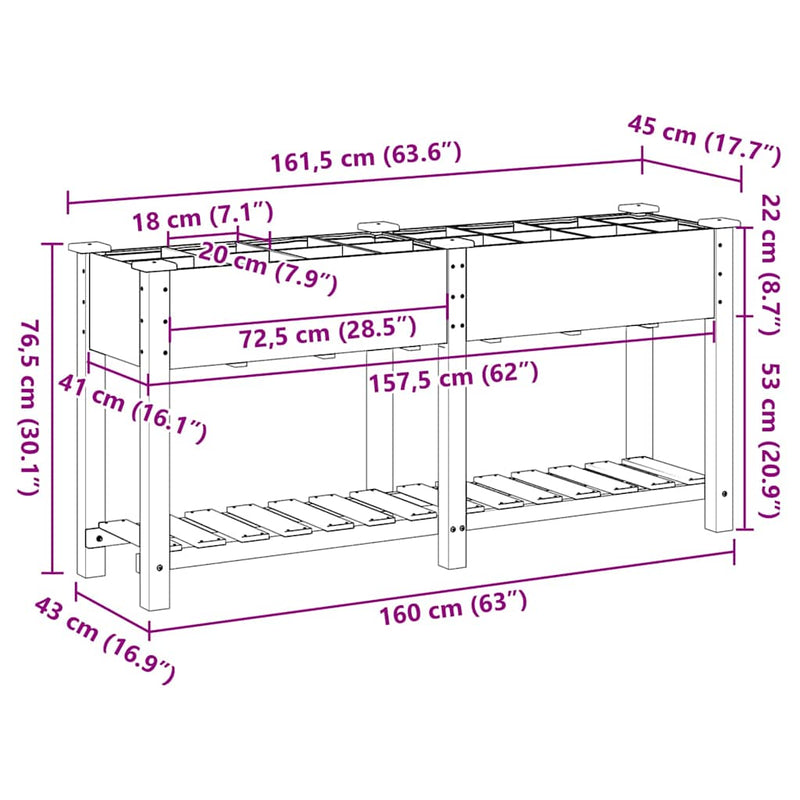 vidaXL Kerti cserép polcokkal Bézs 161.5 x 45 x 76.5 cm Tömör fenyőfa