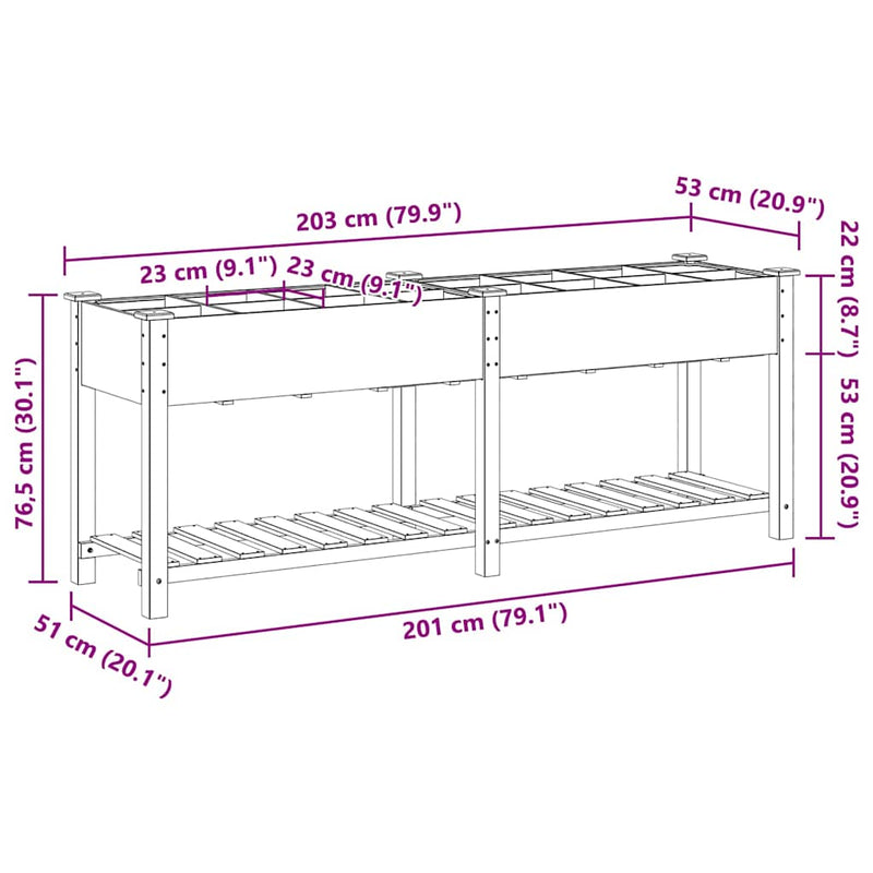 vidaXL Kerti cserép polcokkal Bézs 203.5 x 53 x 76.5 cm Tömör fenyőfa